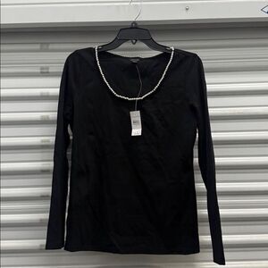 Ann Taylor Elegant Black Pearl LongSleeve Top Size S